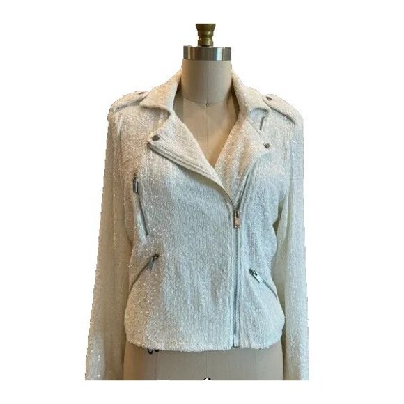 Generation‎ Love Robin Sequined Moto Jacket Zip Up Long White XS $395 - Picture 3 of 8